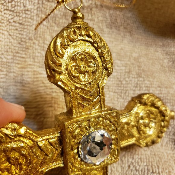 Christmas Ornament Gold Cross with White Faux Gem ~ 2 AVAILABLE - Picture 2 of 4